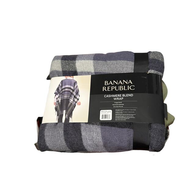 Banana Republic Cashmere Blend Blanket Wrap Karen Plaid Purple Fringe Womens OS - Picture 4 of 4
